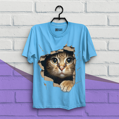 Cute Cat Looks From Torn Fabric T-Shirt