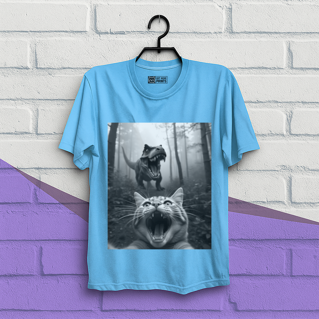 Cat Selfie With T-rex T-Shirt