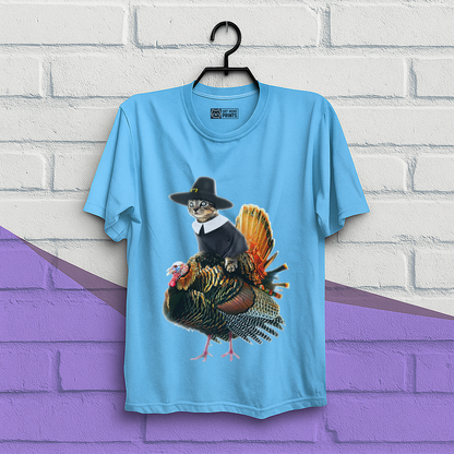 Cat Pilgrim Riding Turkey Thanksgiving T-Shirt