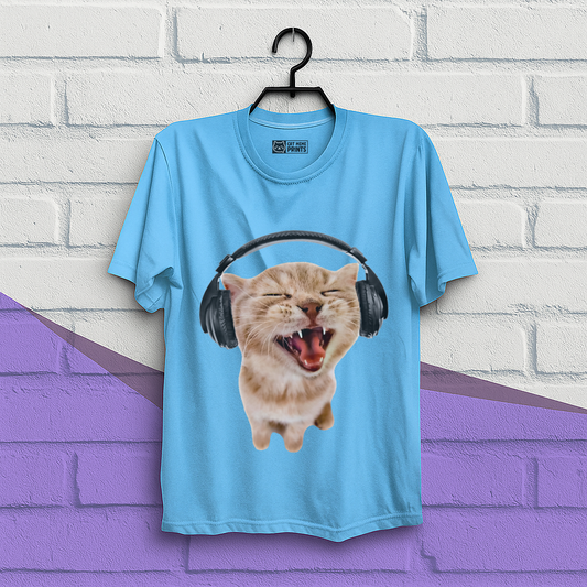 Silly Cat With Headphones T-Shirt