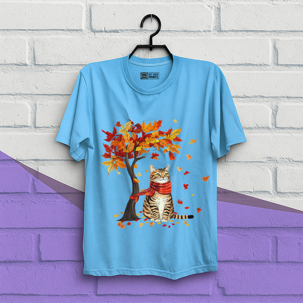 Cat Leaf Fall Tree Autumn Thanksgiving T-Shirt