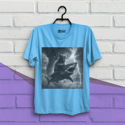 Cat Riding a Shark in Tornado Selfie Cat T-Shirt