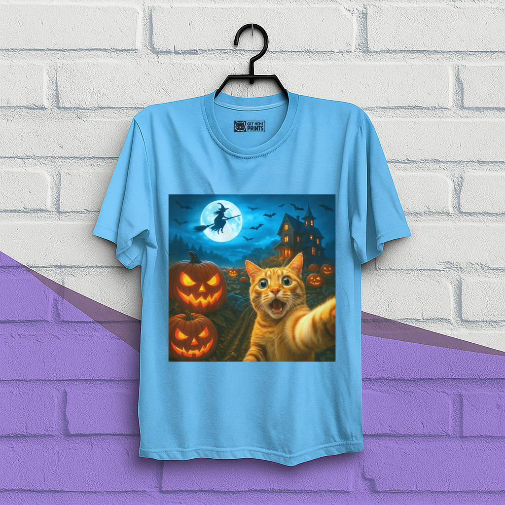 Cat Selfie with Spooky Pumpkins T-Shirt