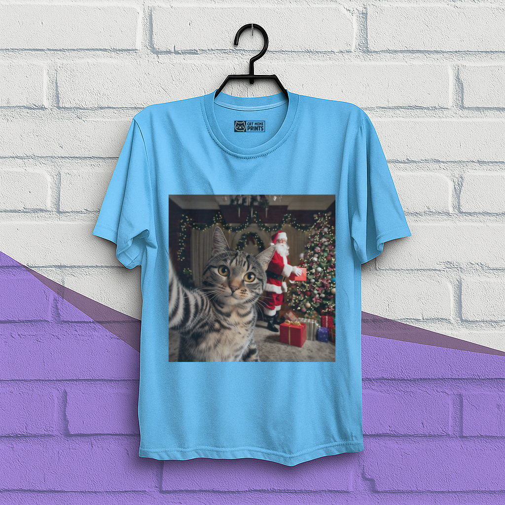 Christmas Cat Selfie with Santa Claus T-Shirt