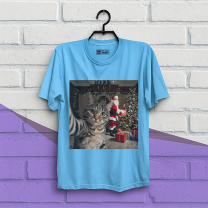 Christmas Cat Selfie with Santa Claus T-Shirt