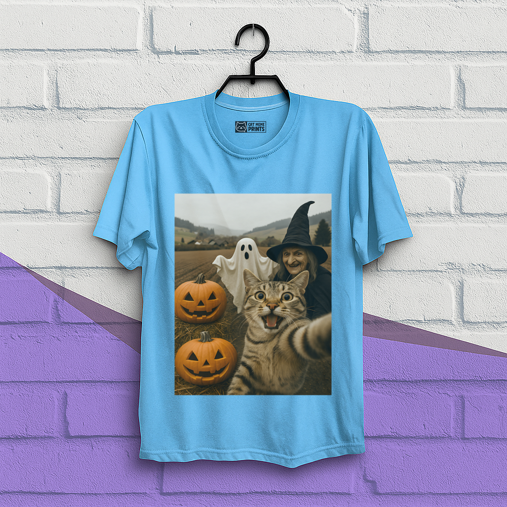 Cat Selfie with Witch & Ghost T-Shirt