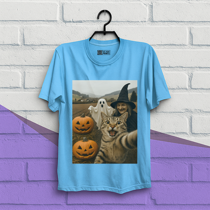 Cat Selfie with Witch & Ghost T-Shirt