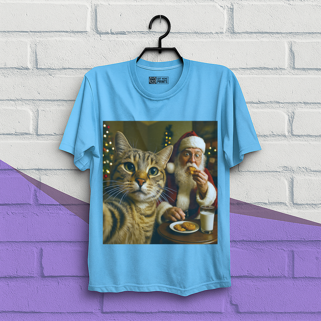 Cat Selfie with Santa Claus Eating Christmas T-Shirt