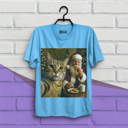 Cat Selfie with Santa Claus Eating Christmas T-Shirt