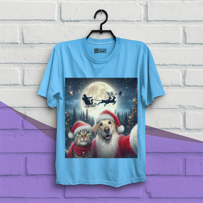 Cat and Dog Selfie with Santa Claus Christmas T-Shirt