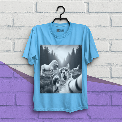 Surprised Cat Selfie With Unicorns T-Shirt