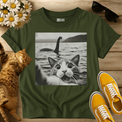 Cat Selfie with Loch Ness Monster T-Shirt
