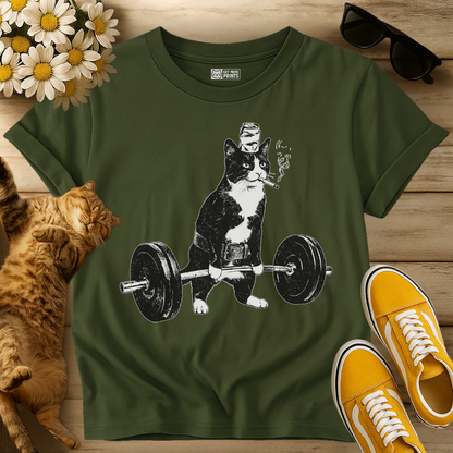 Weightlifting Cat Smoking Cigarette T-Shirt