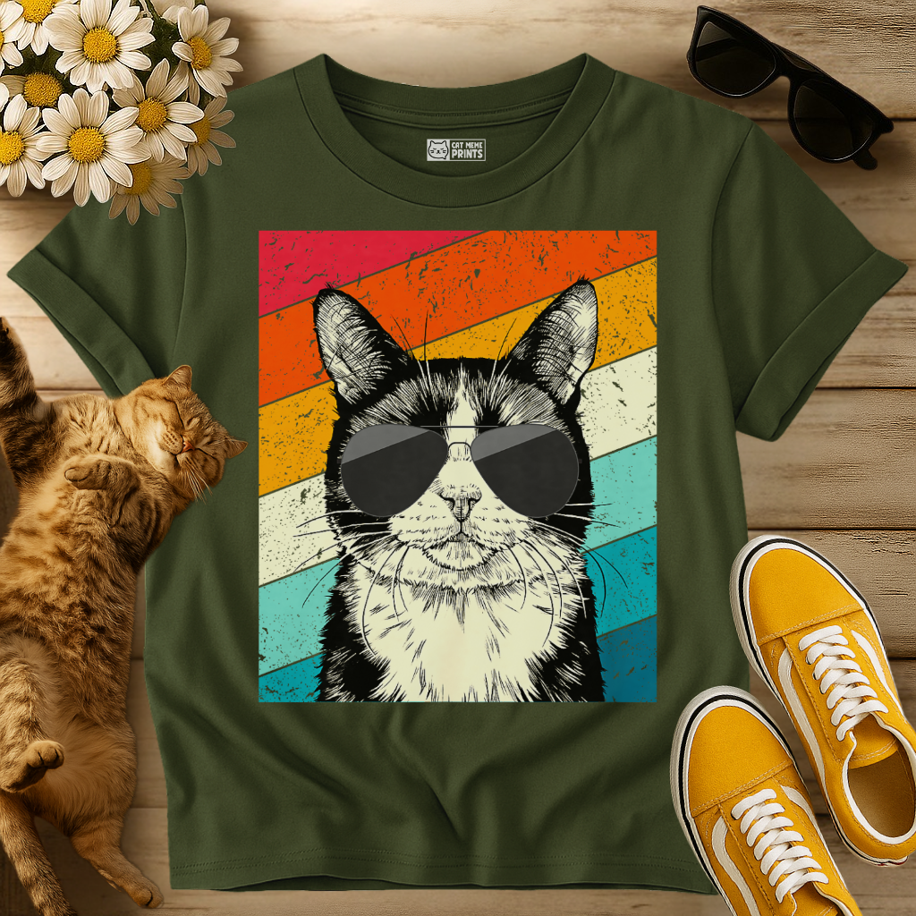 Tuxedo Cat with Sunglasses Retro Vintage T-Shirt