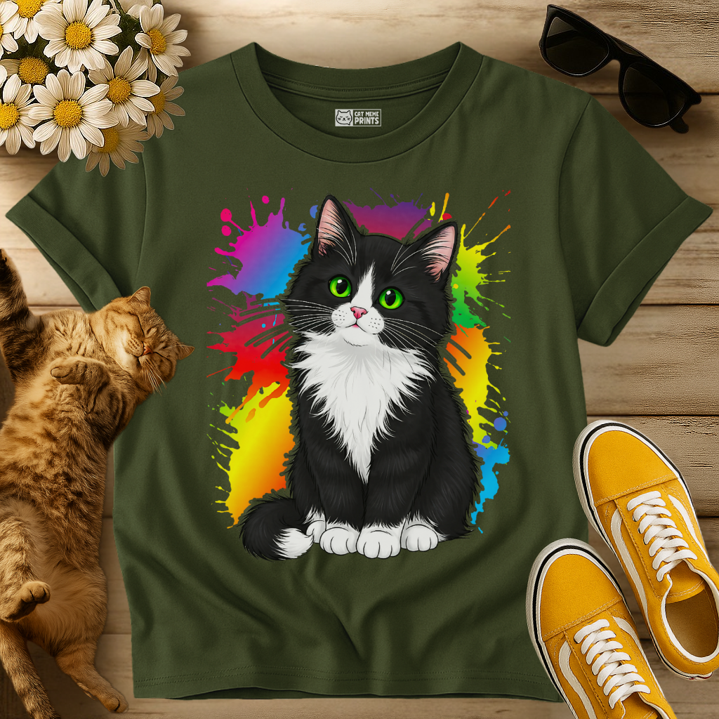 Colorful Tuxedo Cat T-Shirt
