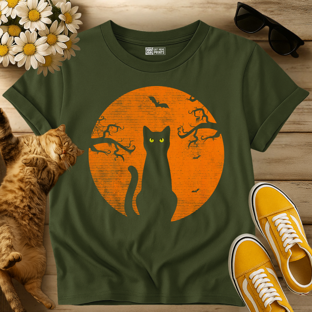Cat Moon Scary Halloween T-Shirt