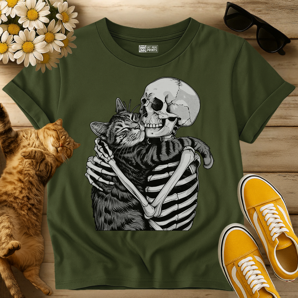 Skeleton Hugging Cat T-Shirt