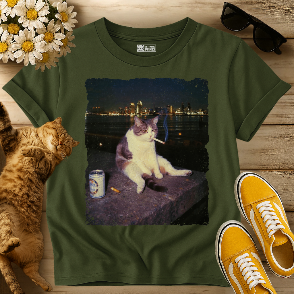 Cat Smoking and Drinking Selfie T-Shirt