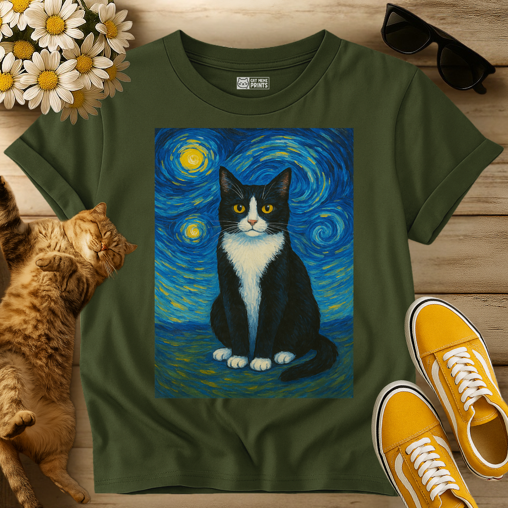 Tuxedo Cat Painting Van Gogh T-Shirt