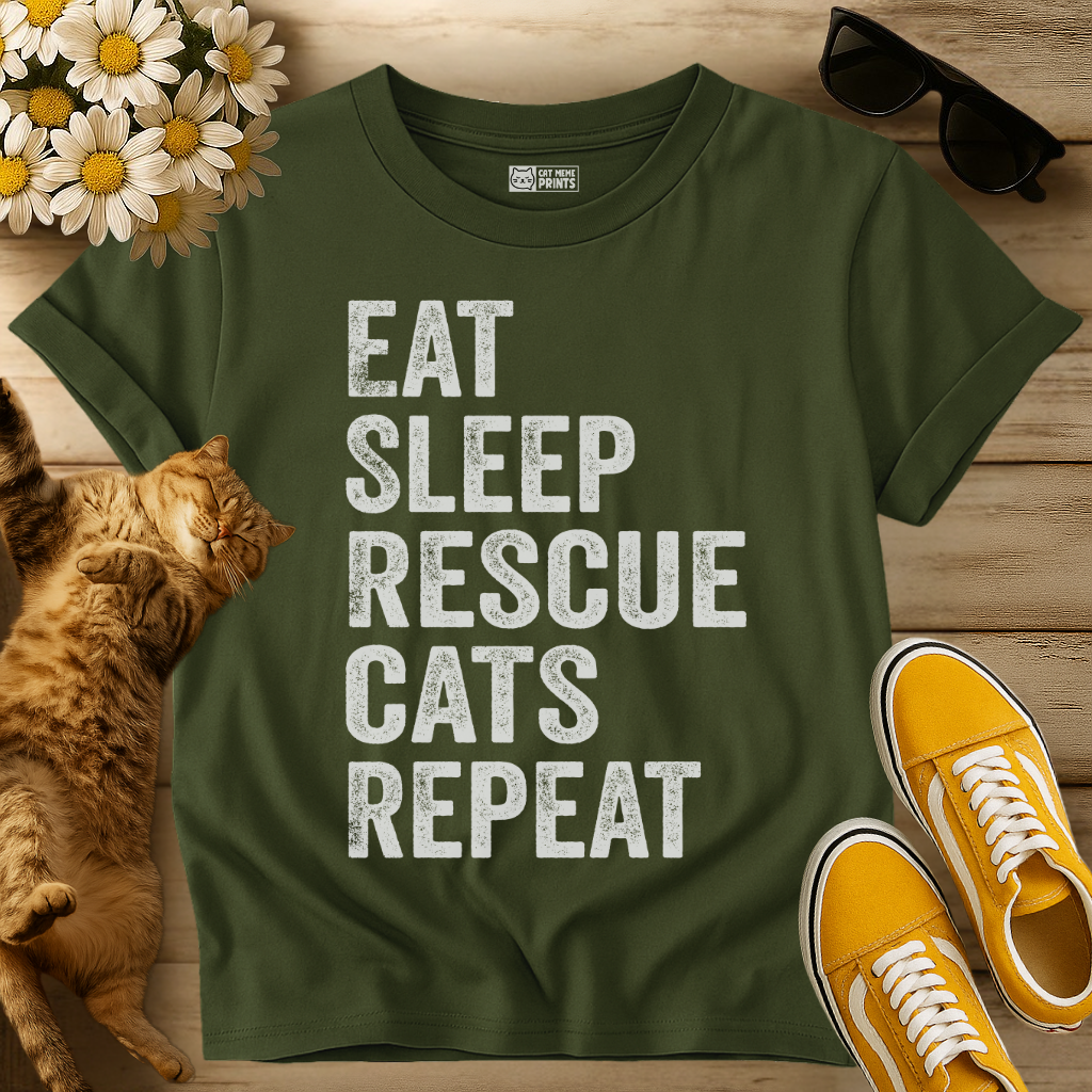 Eat Sleep Rescue Cats Repeat T-Shirt