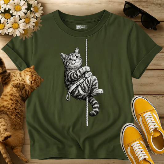 Rock Climbing Rappelling Cat T-Shirt