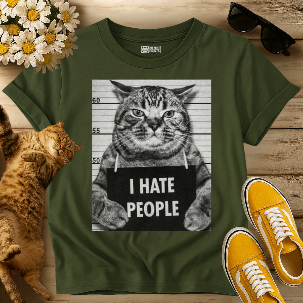 Cat Picture with “I Hate People” Slogan T-Shirt