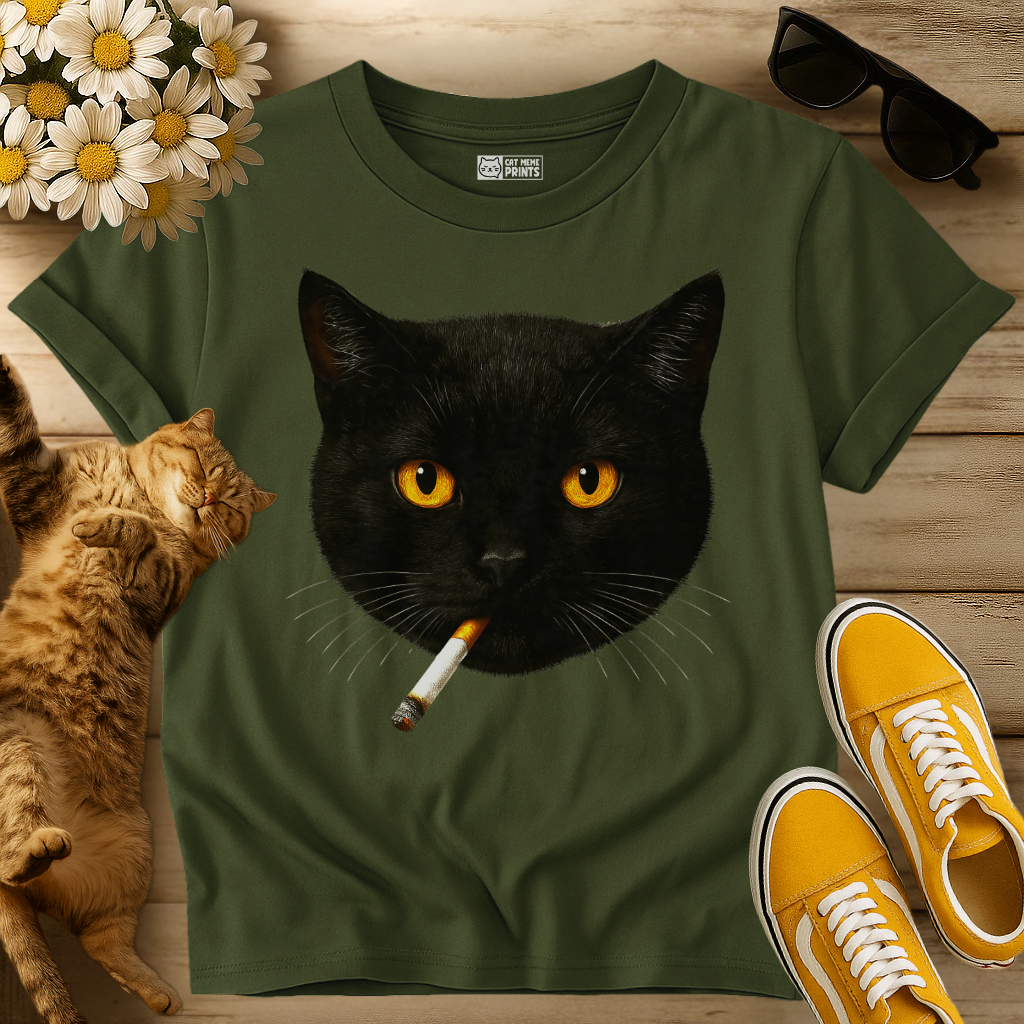 Black Cat Smoking Meme T-Shirt