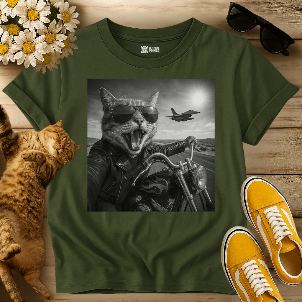 Biker Cat Selfie on a Motorcycle T-Shirt