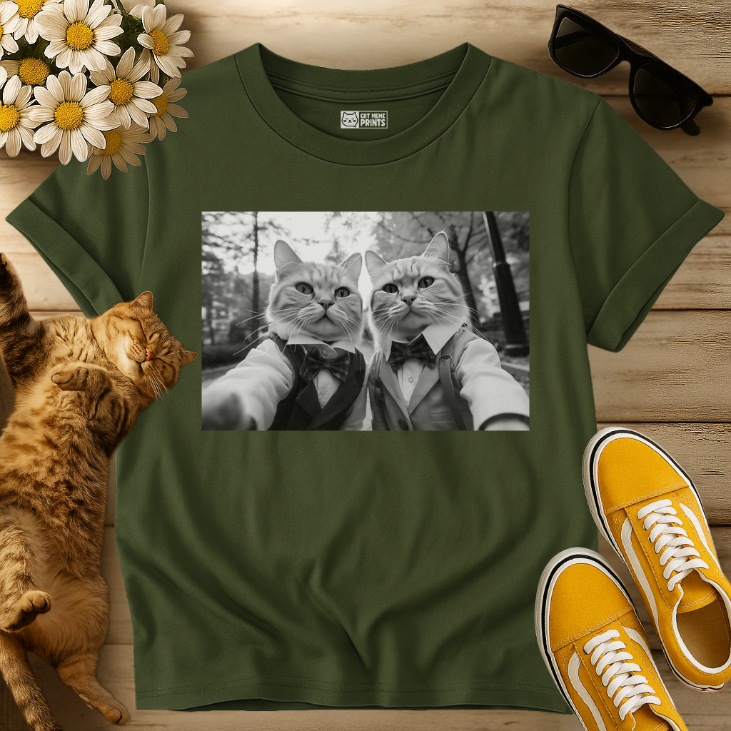 Elegant Cat Duo Taking a Selfie T-Shirt