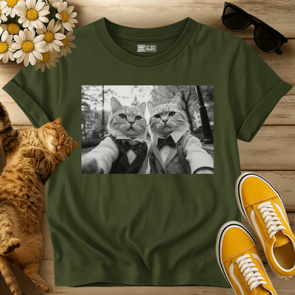 Elegant Cat Duo Taking a Selfie T-Shirt