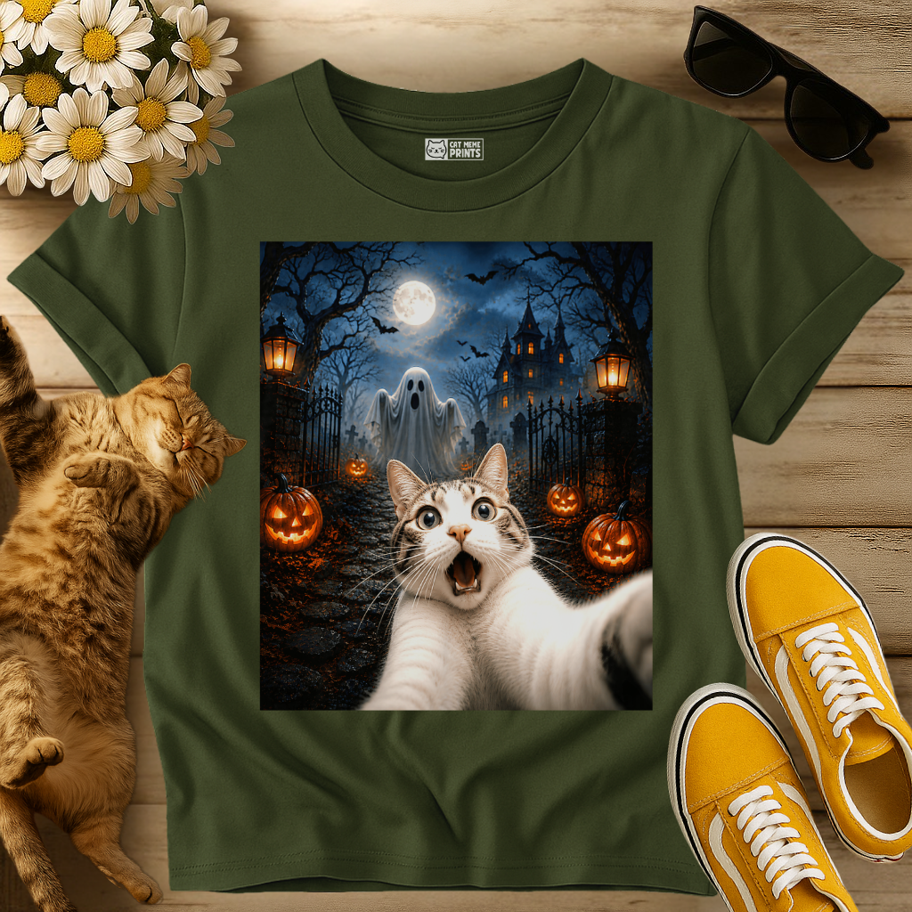 Cat Selfie with Ghost T-Shirt