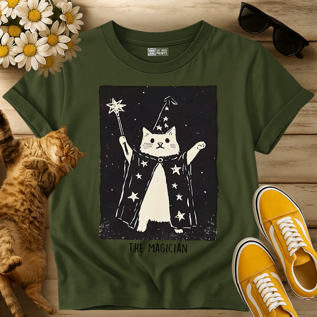 Wizard Cat Weird Tarot Card The Magician T-Shirt