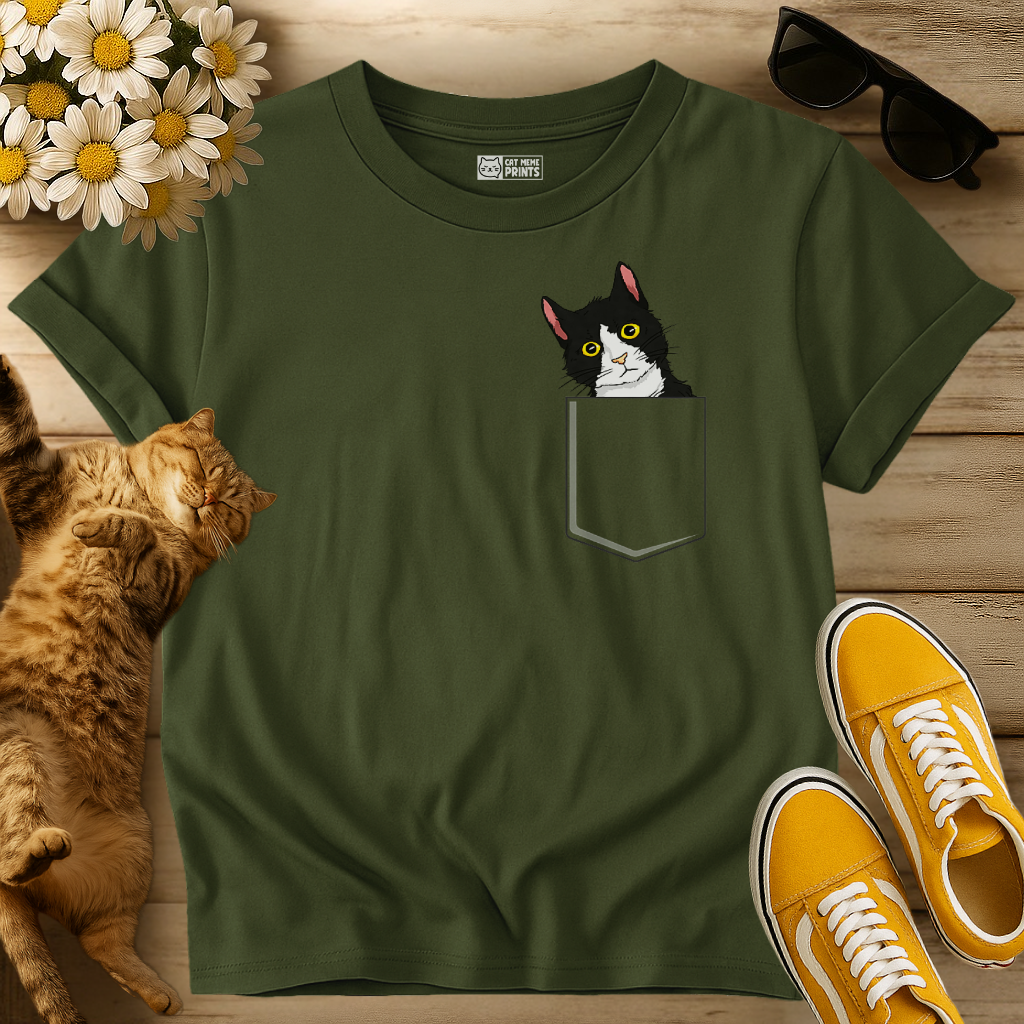 Tuxedo Cat in a Pocket T-Shirt