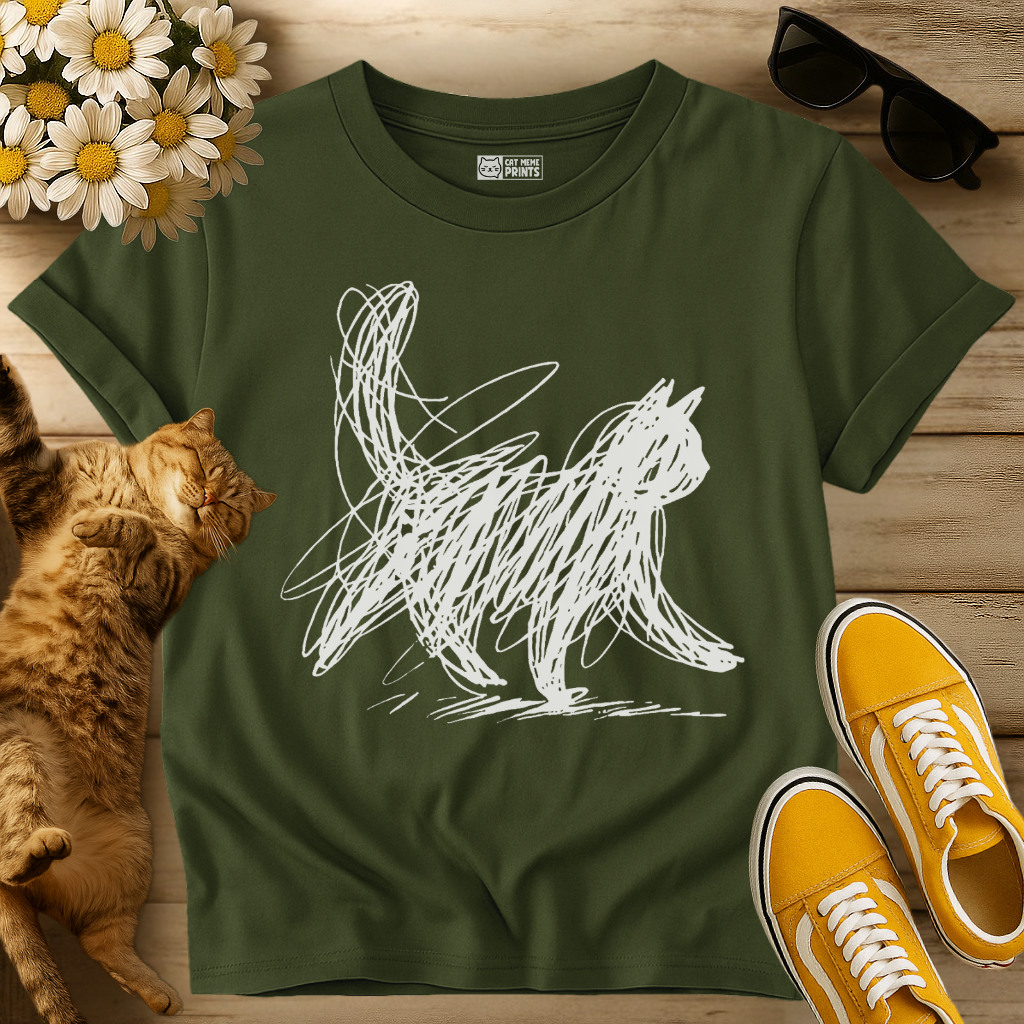 Minimalist Scribble Cat T-Shirt