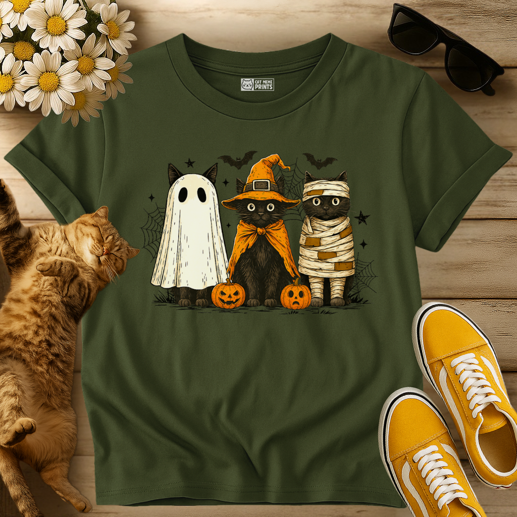 Black Cat Ghost Witch Mummy Halloween T-Shirt