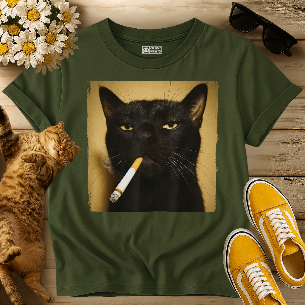 Black Cat Smoking T-Shirt