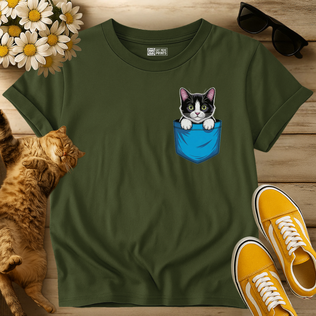 Cute Pocket Tuxedo Cat T-Shirt