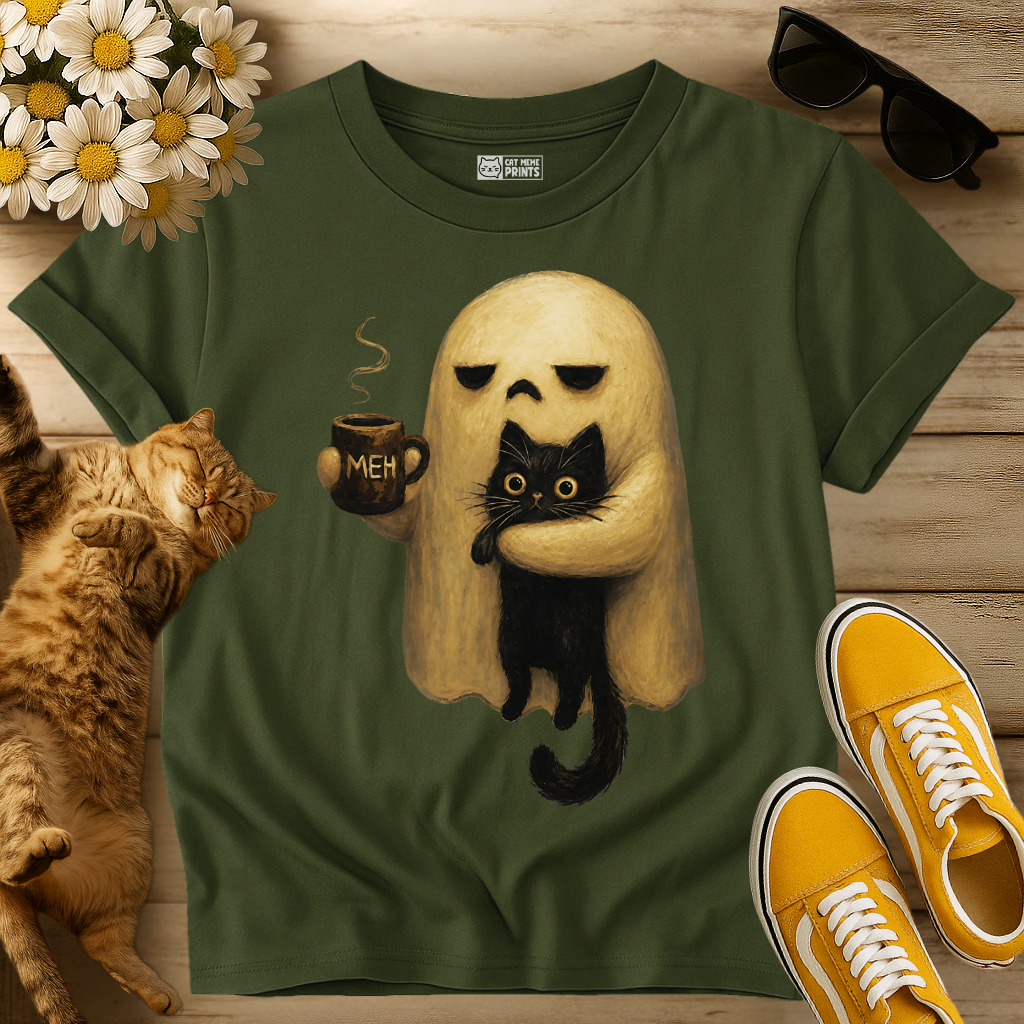 Ghost Holding Black Cat T-Shirt