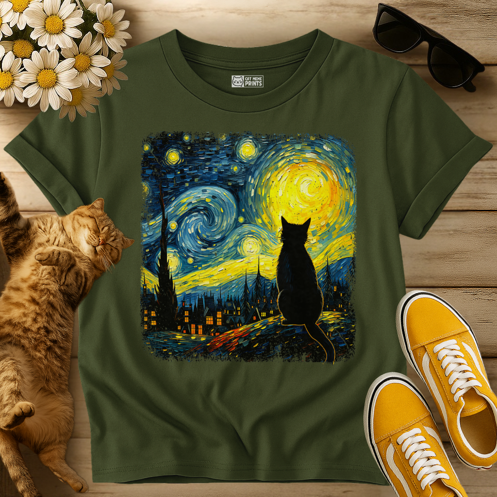 Cat Starry Night Van Gogh T-Shirt