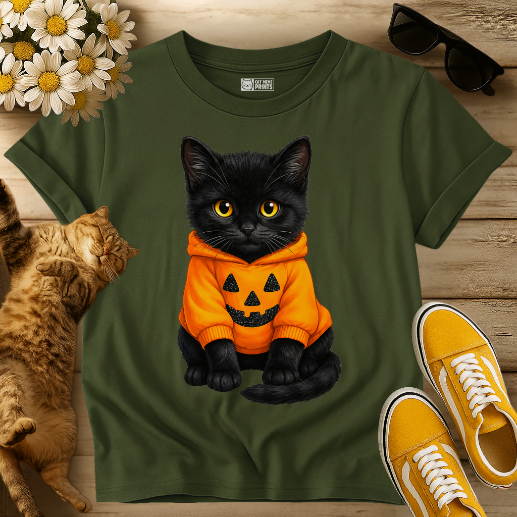 Cute Black Cat Pumpkin Halloween T-Shirt