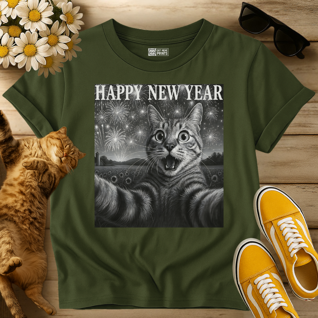 Cat Selfie Happy New Year T-Shirt