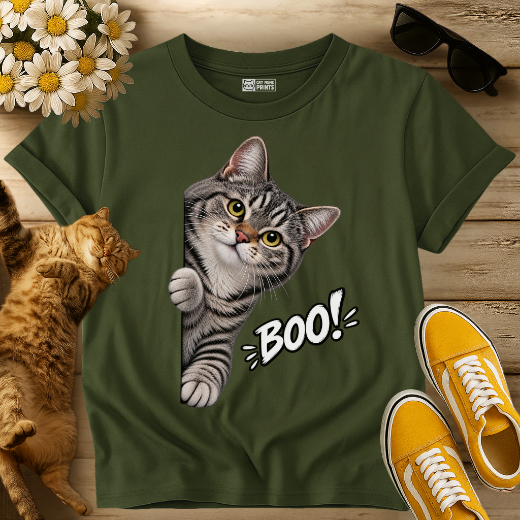 Gray Tabby Cat Boo T-Shirt