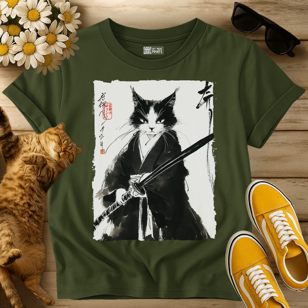 Tuxedo Samurai Cat Japanese T-Shirt