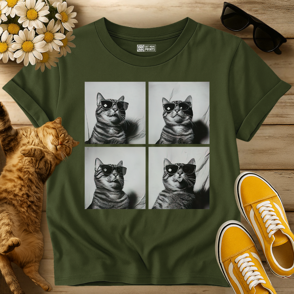 Cat Wearing Sunglasses Selfie Photobooth T-Shirt