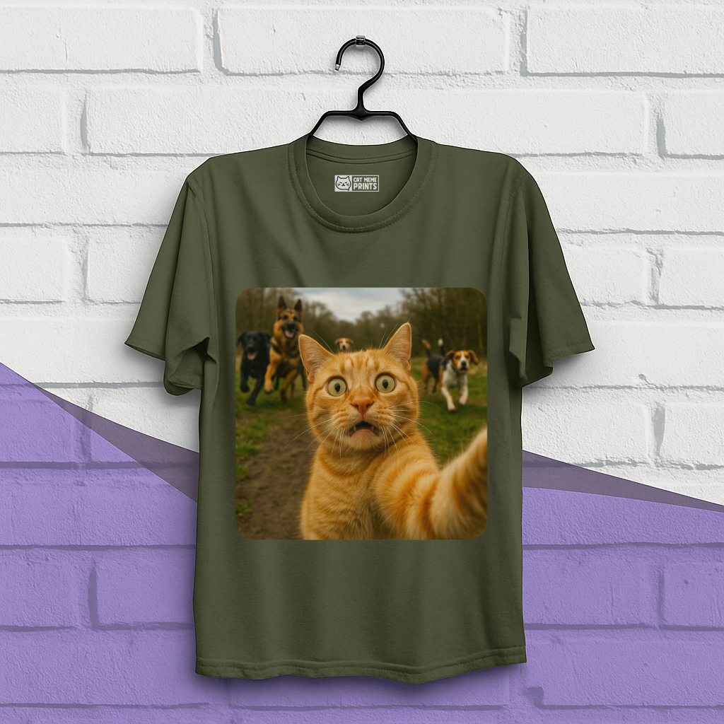 Cat Selfie With Dogs Cat Meme T-Shirt