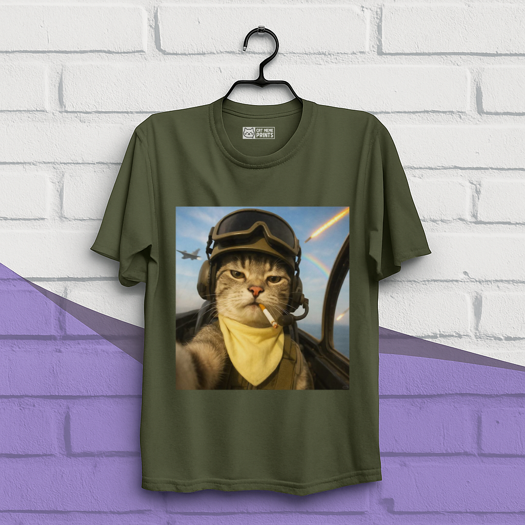 Pilot Cat Selfie Meme T-Shirt