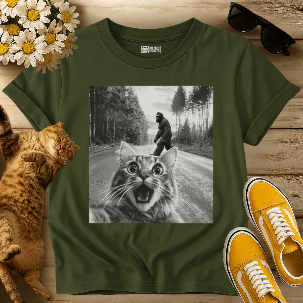 Cat Selfie With Bigfoot T-Shirt