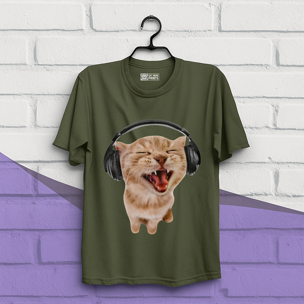 Silly Cat With Headphones T-Shirt