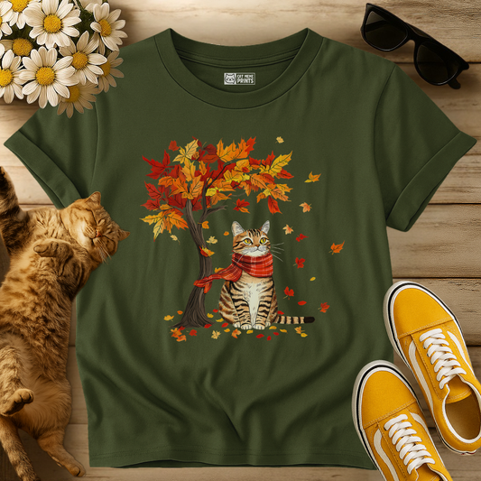 Cat Leaf Fall Tree Autumn Thanksgiving T-Shirt