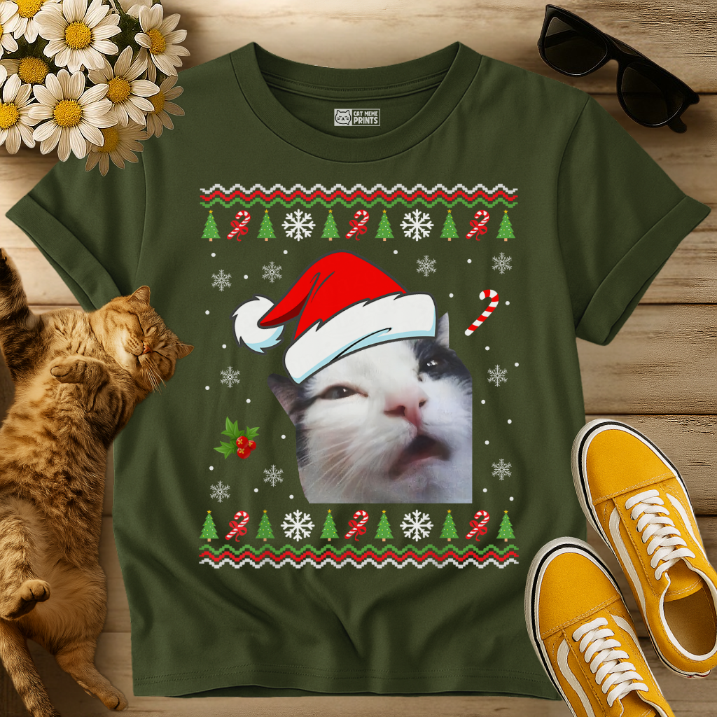 Cat Face Christmas Ugly T-Shirt